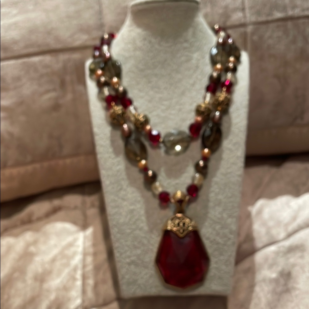 Studio Barse Red and Gold Necklace with Faceted Pendant